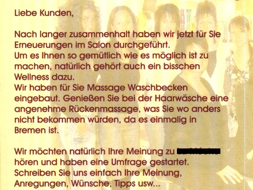 Flyer einer Frisrkette in Bremen - 08.11.2007