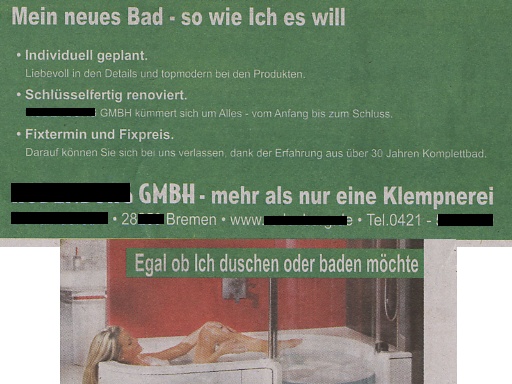 Anzeige einer Klempnerei im 'Bremer Anzeiger' - 13.01.2008