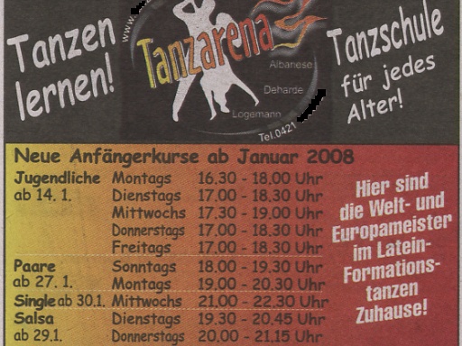 Anzeige einer Tanzschule im 'Bremer Anzeiger' - 13.01.2008