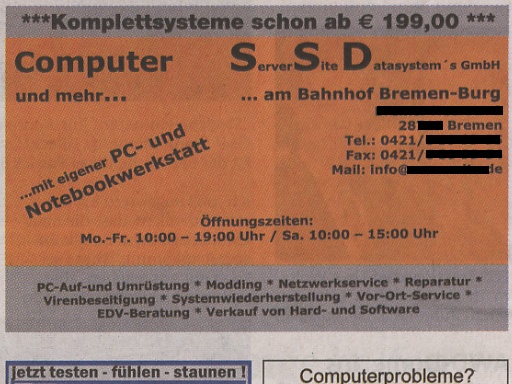Anzeige eines IT-Unternehmens  im 'Weser Report' - 13.01.2008