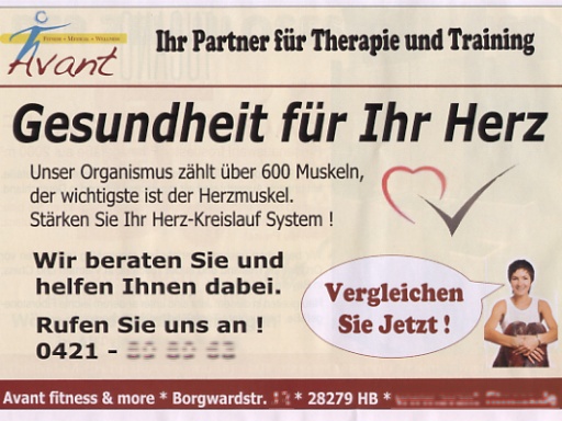 Anzeige eines Fitness-Unternehmens im Bremen-Magazin - 13.04.2008
