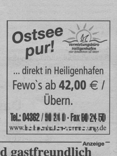 Anzeige einer Ferienwohnung-Vermietung - 02.07.2008