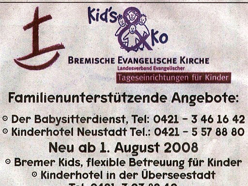 Anzeige der 'Bremischen Evangelischen Kirche' - 16.07.2008