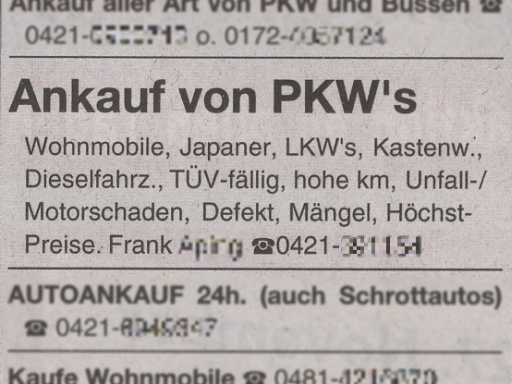 Kleinanzeige eines Autohndlers - 28.11.2008