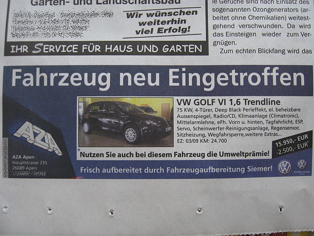 Anzeige eines Autohauses - 16.08.2009