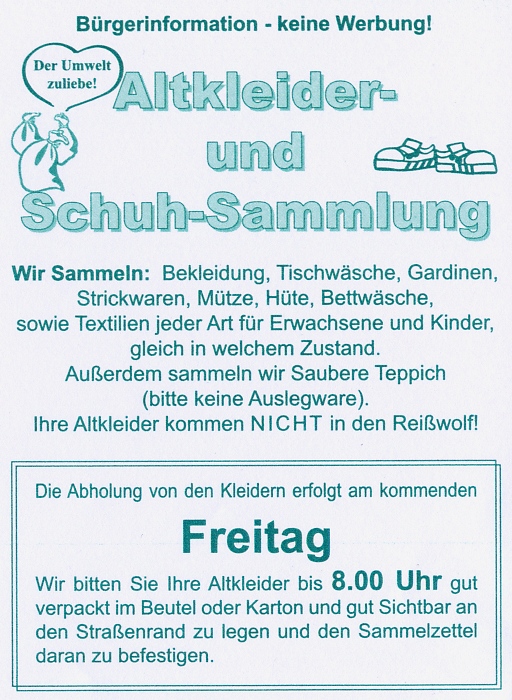 Wurfzettel einer Kleidersammlung - 07.08.2010