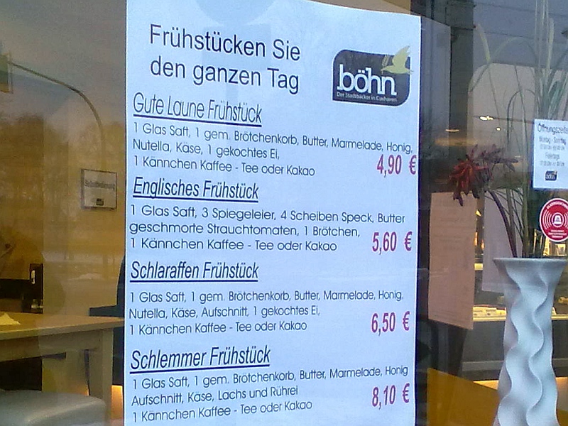 Frhstcksangebot einer Bckerei in Cuxhaven-Dse - 12.02.2012