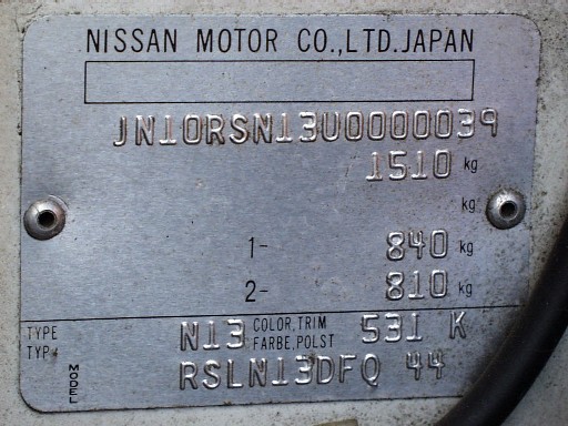 NISSAN Sunny N13 : Fahrzeug-Identifikation - 07.2002